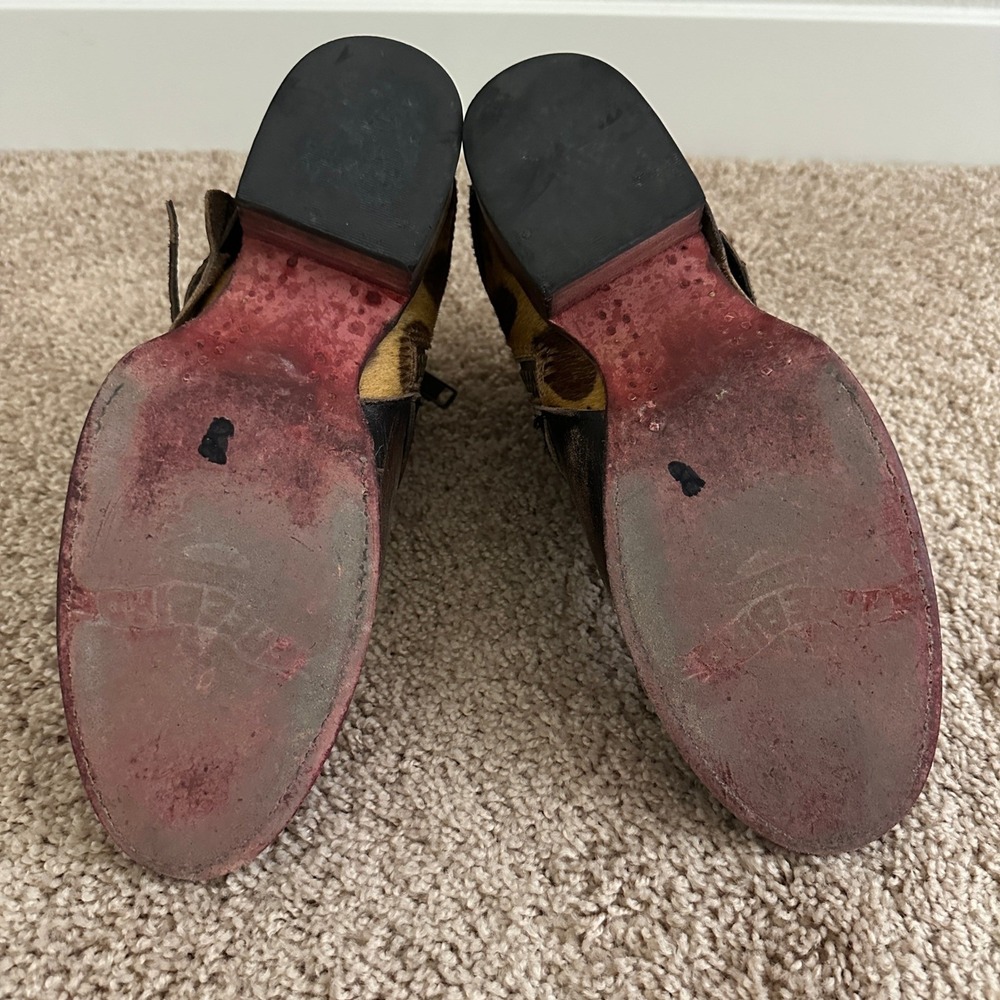 Freebird Belfast Ankle Boots Women 10 Brown Cheetah Calf Hair Distressed Leather - Picture 8 of 12